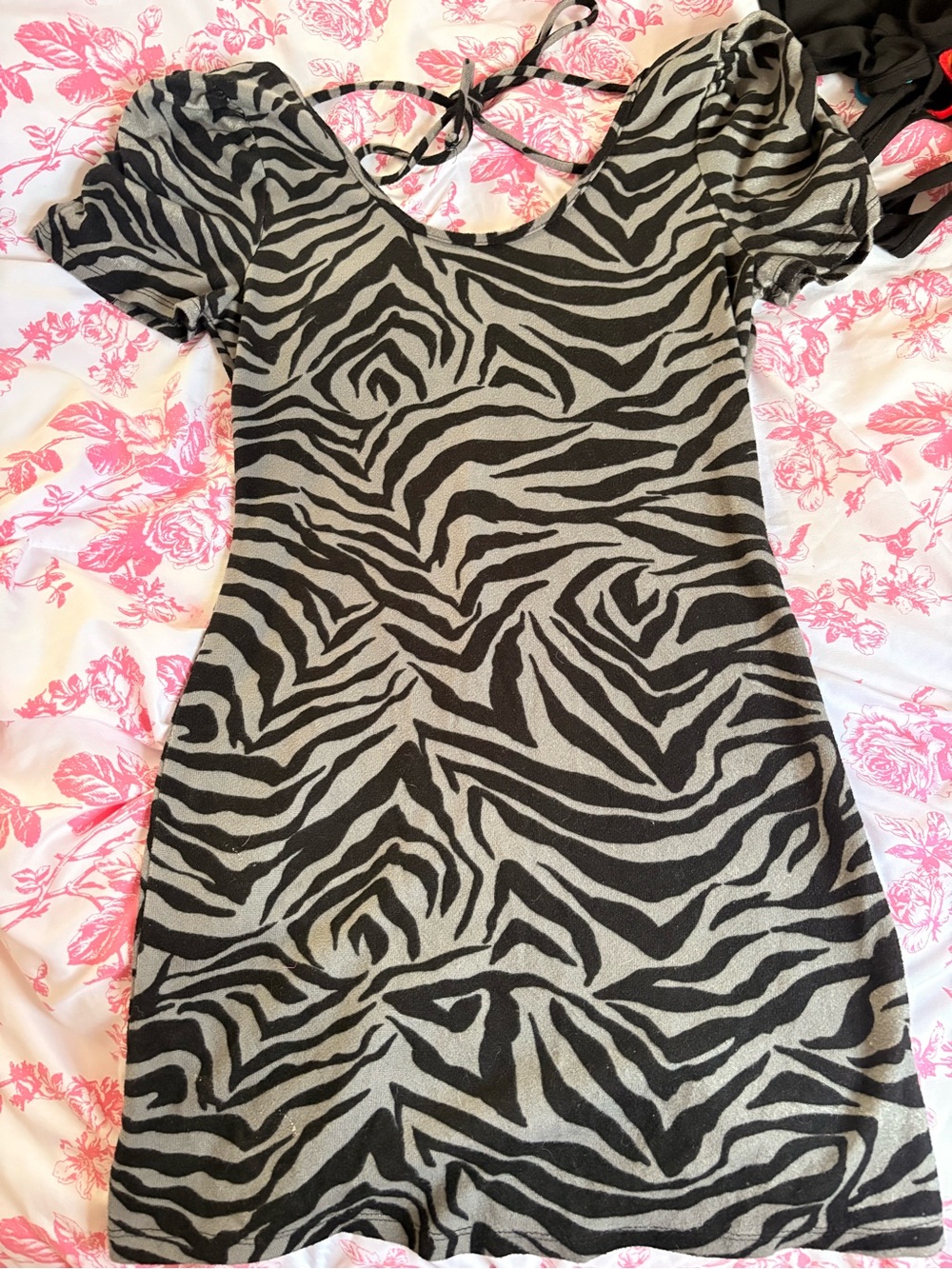 Delirious Zebra-Print Mini Dress in Black & Gray